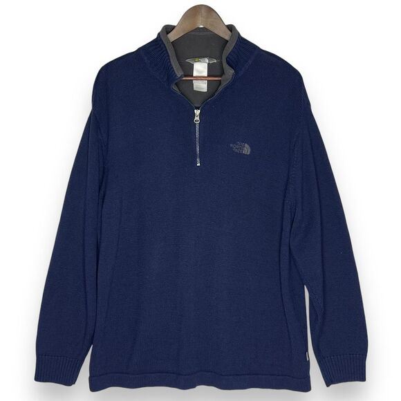 The North Face Sweater Men A5 Series Quarter‎ Zip Collar Wool Blend Navy Blue XL - Picture 1 of 12